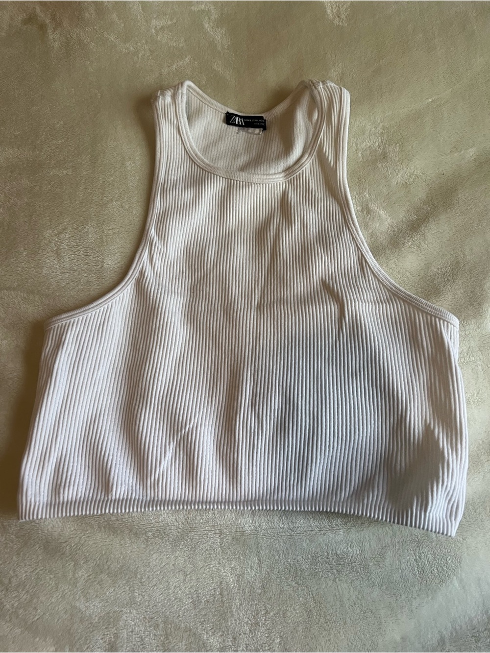 Zara White Ribbed Racerback Crop Top M/L